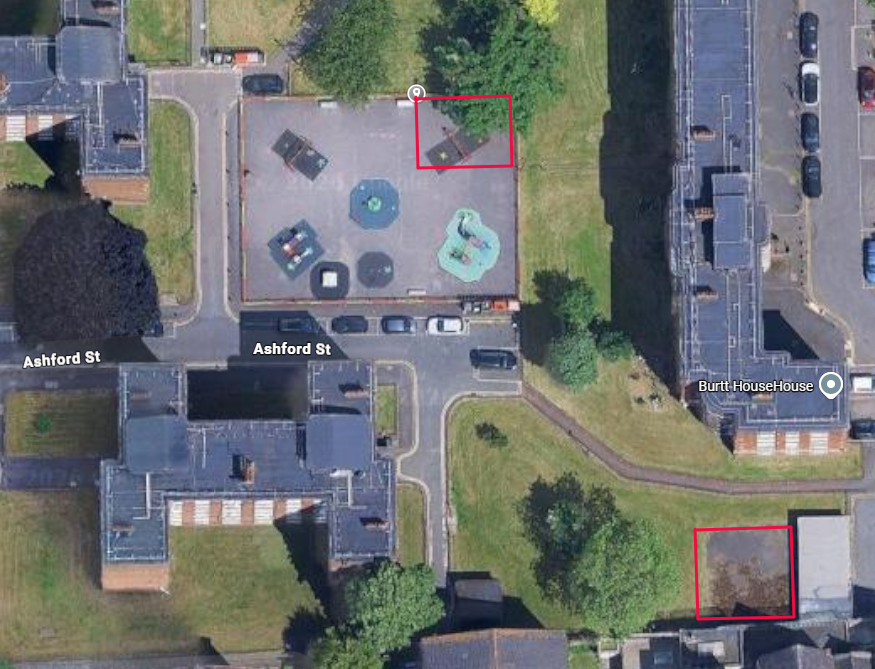 aerial view of playground showing potential location of gym bars