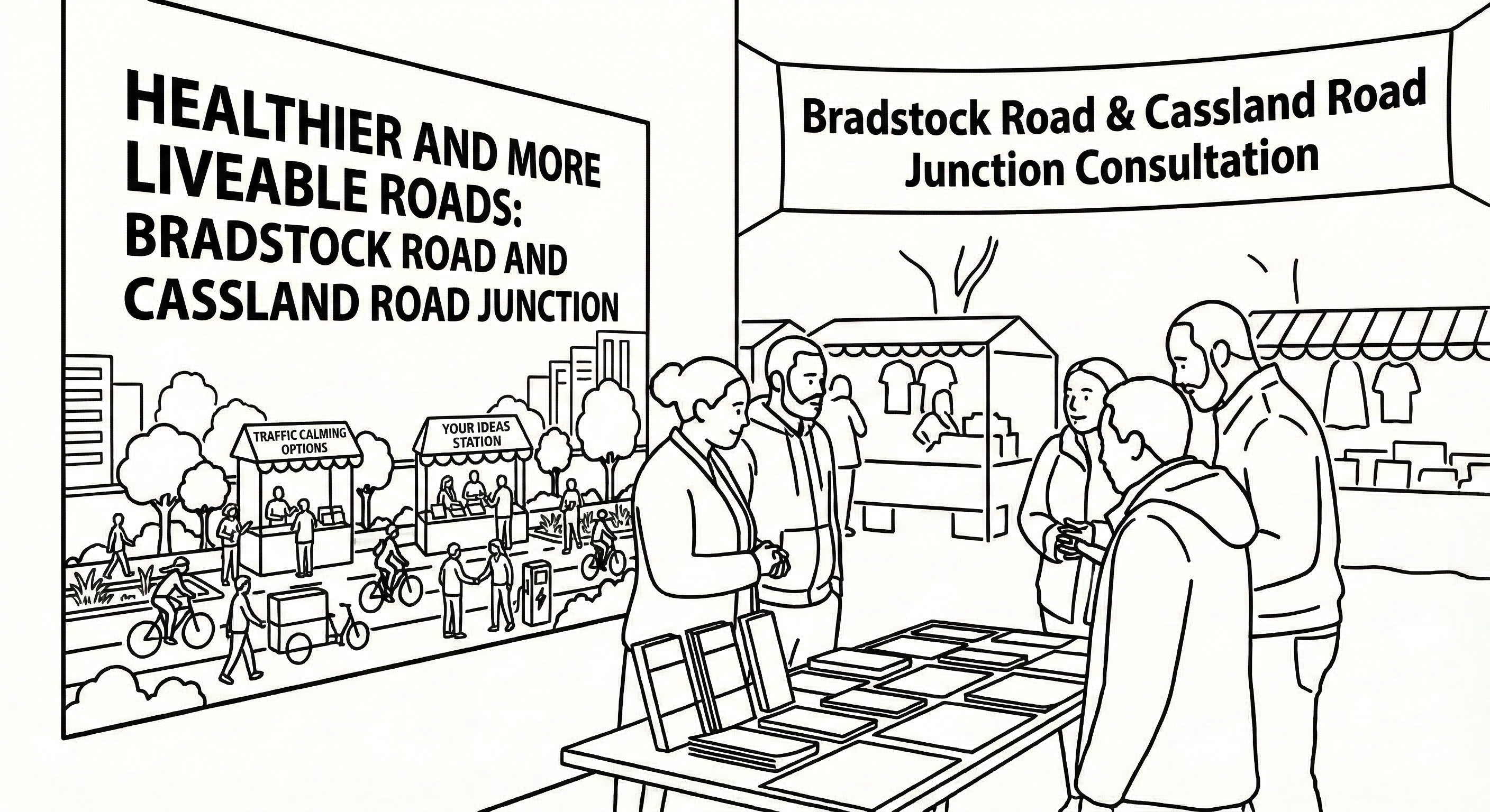 Image of 5 people standing in a circle around a table discussing a consultation