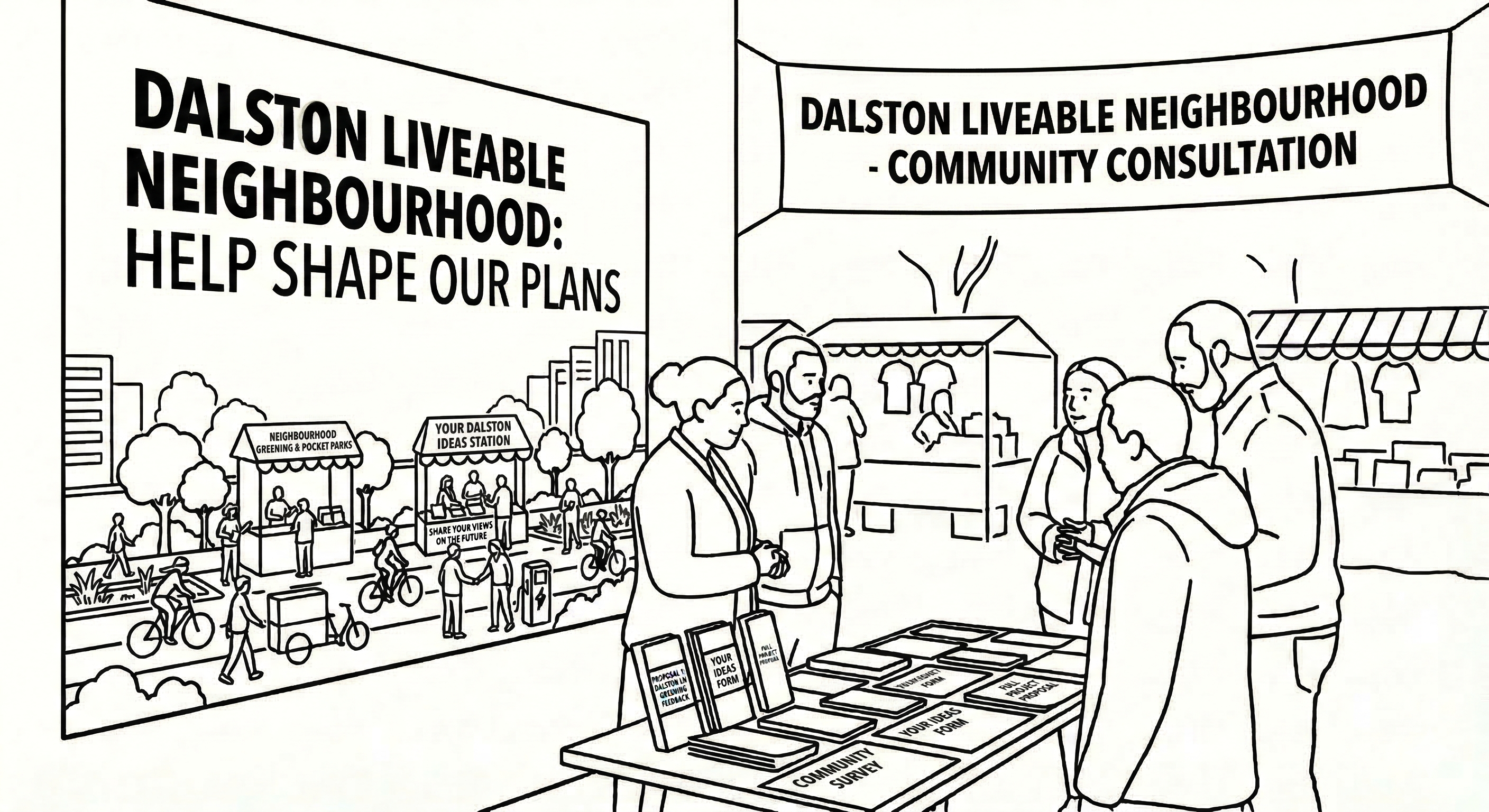 Image of 5 people standing in a circle around a table discussing a consultation