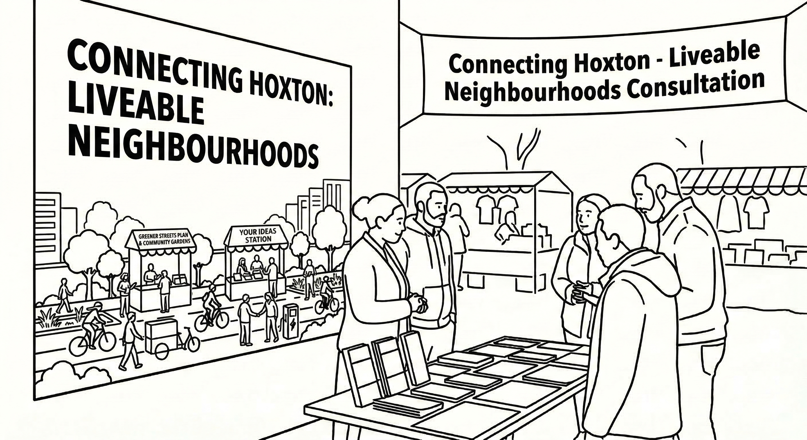 Image of 5 people standing in a circle around a table discussing a consultation