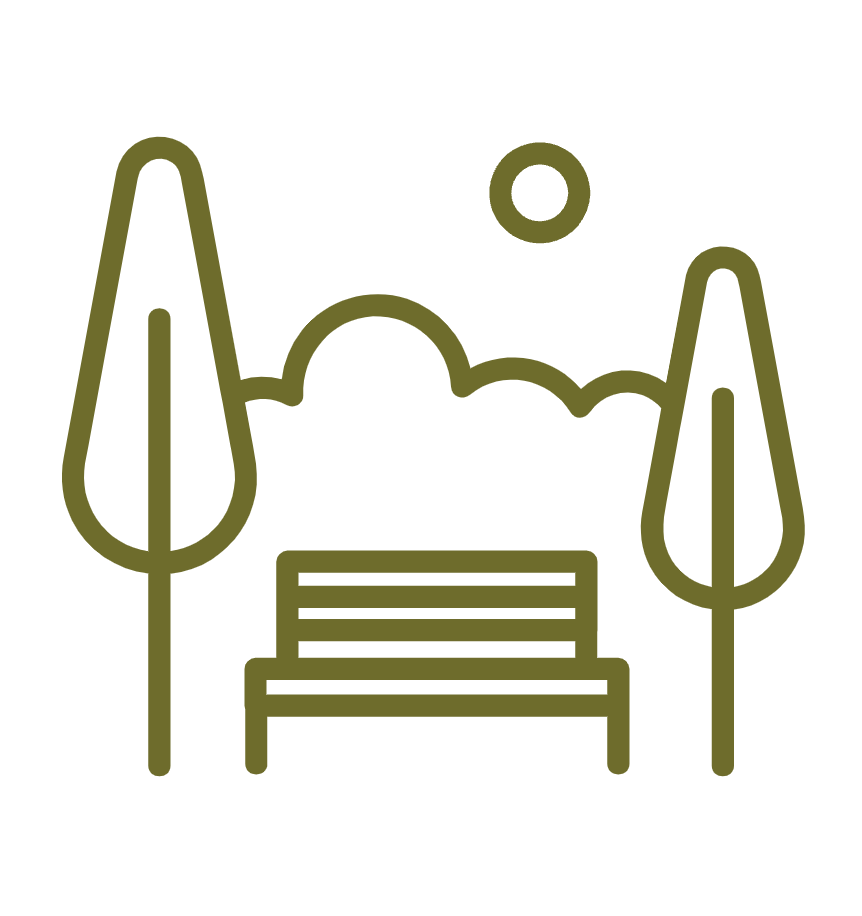 Illustrated icon of park bench and trees